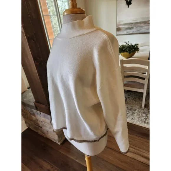 Maaeve by Anthropolgie Mock Neck White Sweater Size Large - Picture 2 of 8